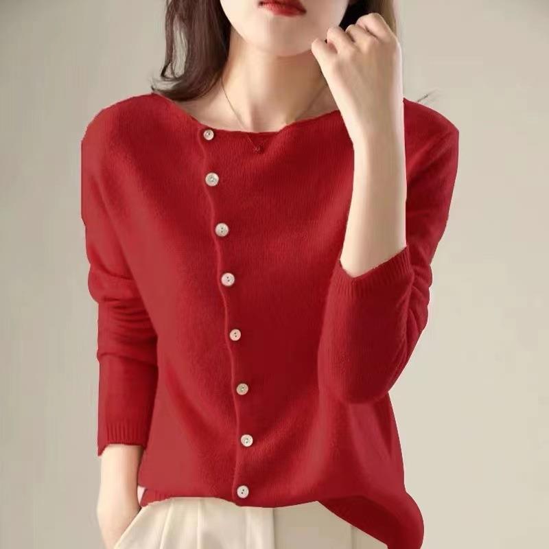 Single-breasted cashmere cardigan for women solid color low