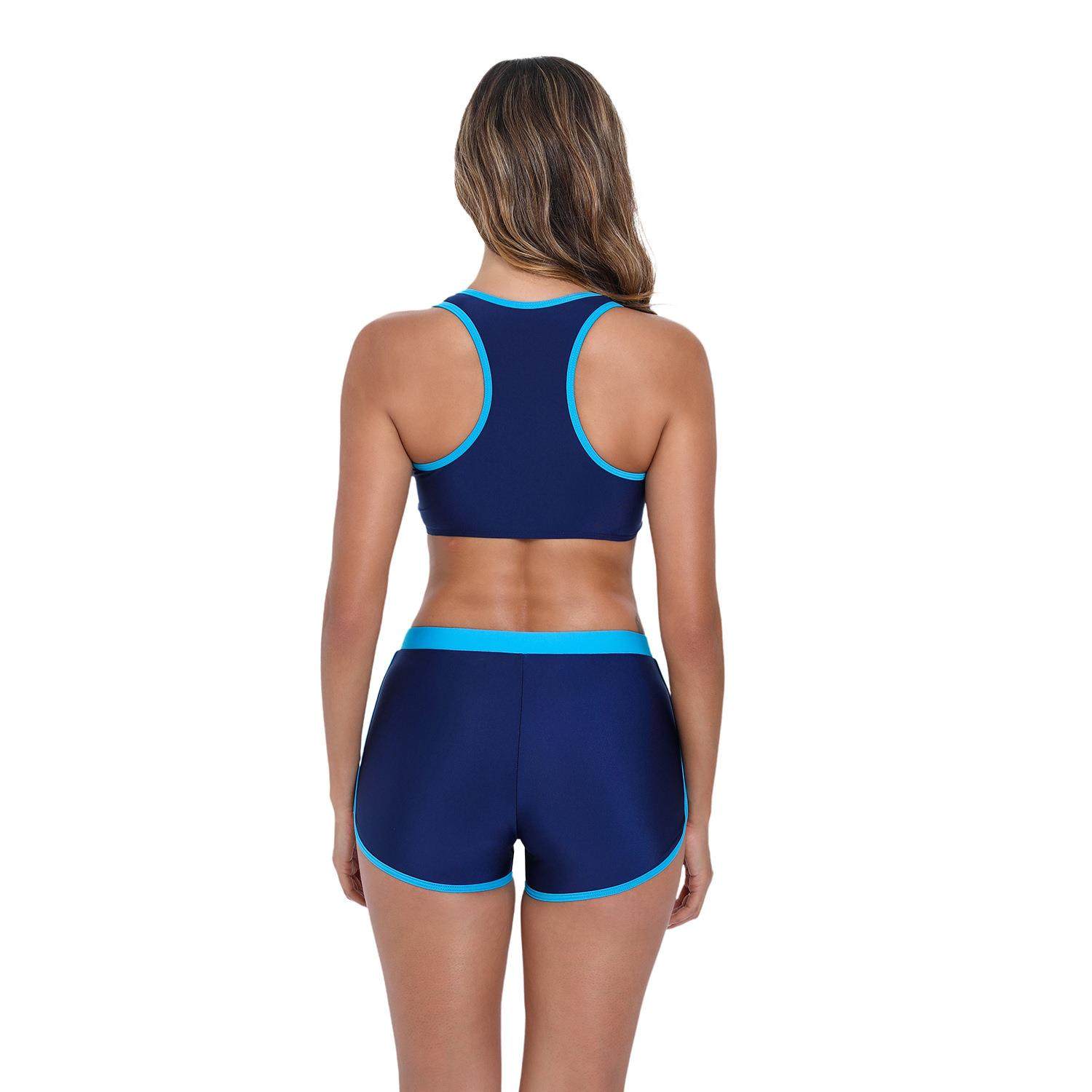 Two-piece sports swimsuit for women color matching boxer