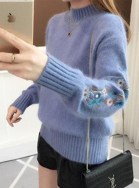 student sweater knitted loose flowers coat half womens