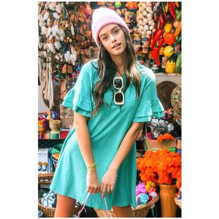 neck color short dress skirt womens round pocket loose