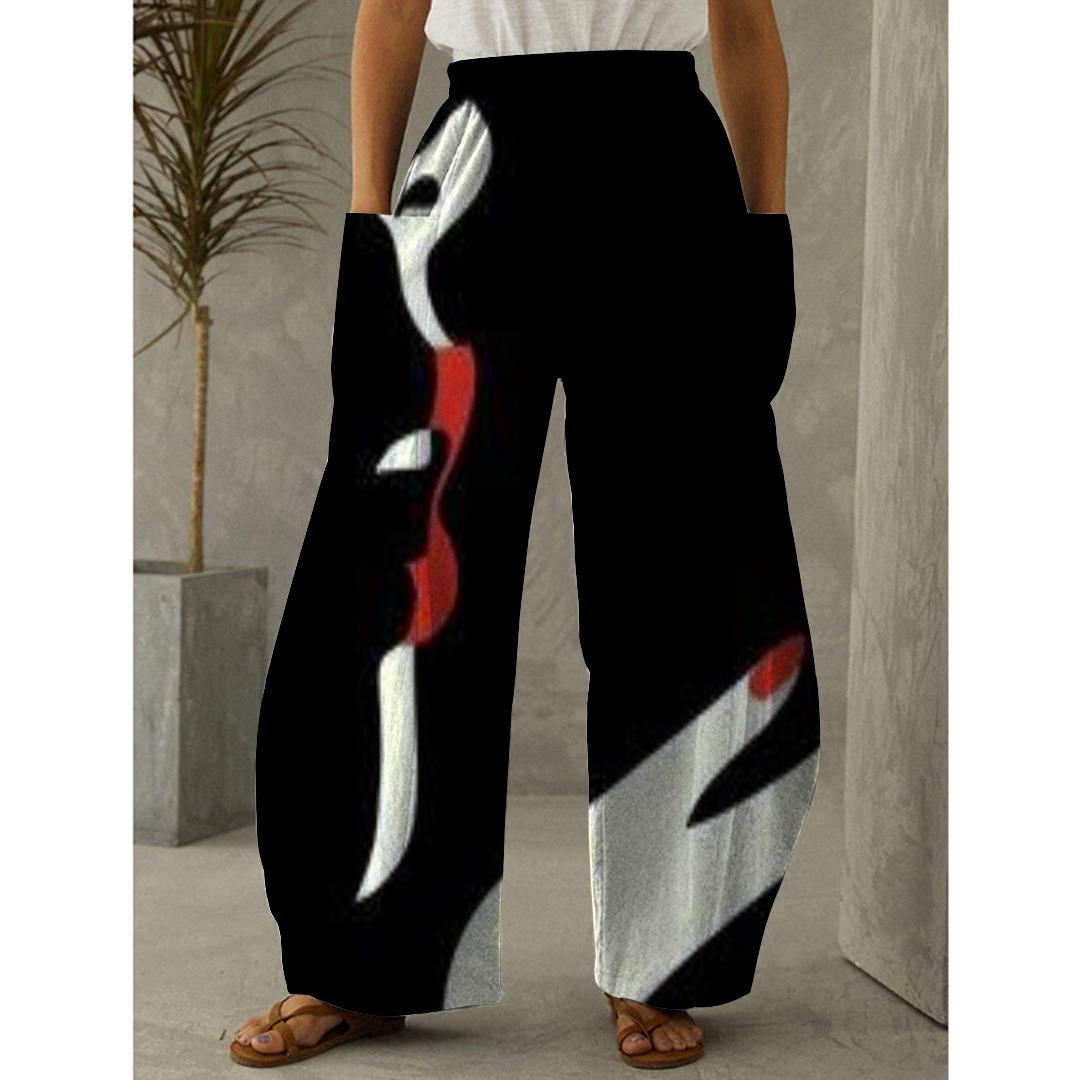retro womens wide leg pants star pattern print fashionable