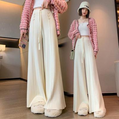 Knitted wide-leg pants for women drapey high waist straight