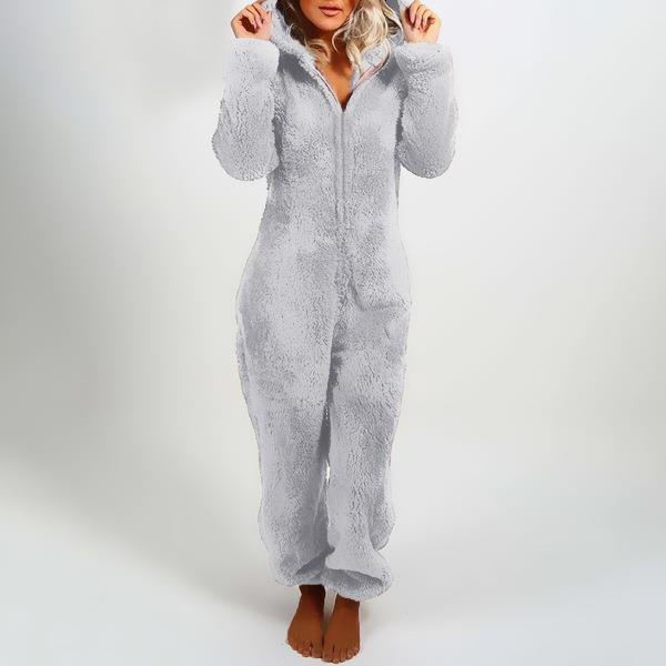 winter plush thickened jumpsuit hooded sleepwear women