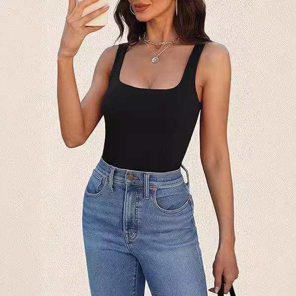 Threaded Neck Womens Sleeveless Short Slim Vest Fashion Top