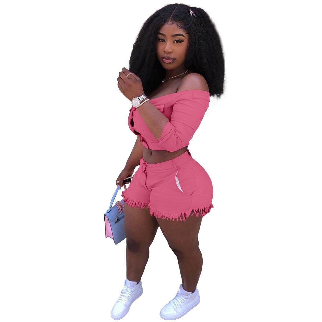 Womens one-shoulder two-piece fabric overalls suit elastic