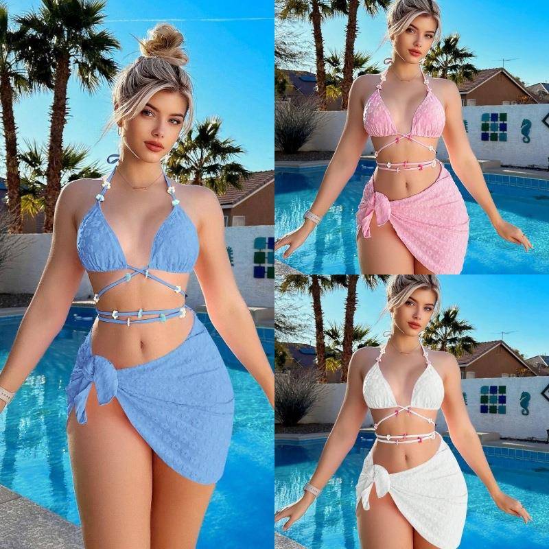 bikini swimsuit short-sleeved shirt three-piece girl long