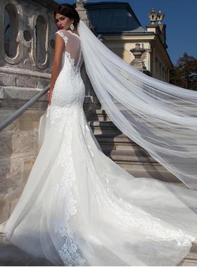 yarn soft comb hair with dress wedding trailing with veil