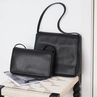 手缝nuance腋下包进口柔软小羊皮女包极简翻盖邮差包托特包手提包