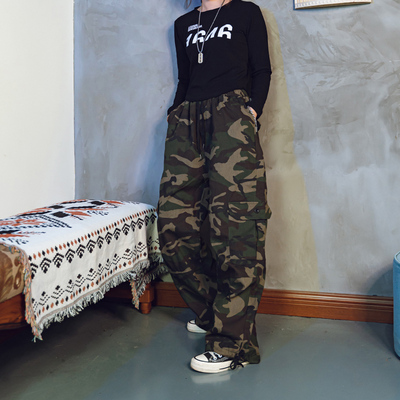 迷彩裤街舞爵士舞迷彩拖地裤