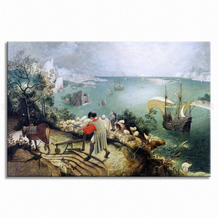 伊卡鲁斯坠海图 pieter brueghel 勃鲁盖尔大师油画装饰画电箱画