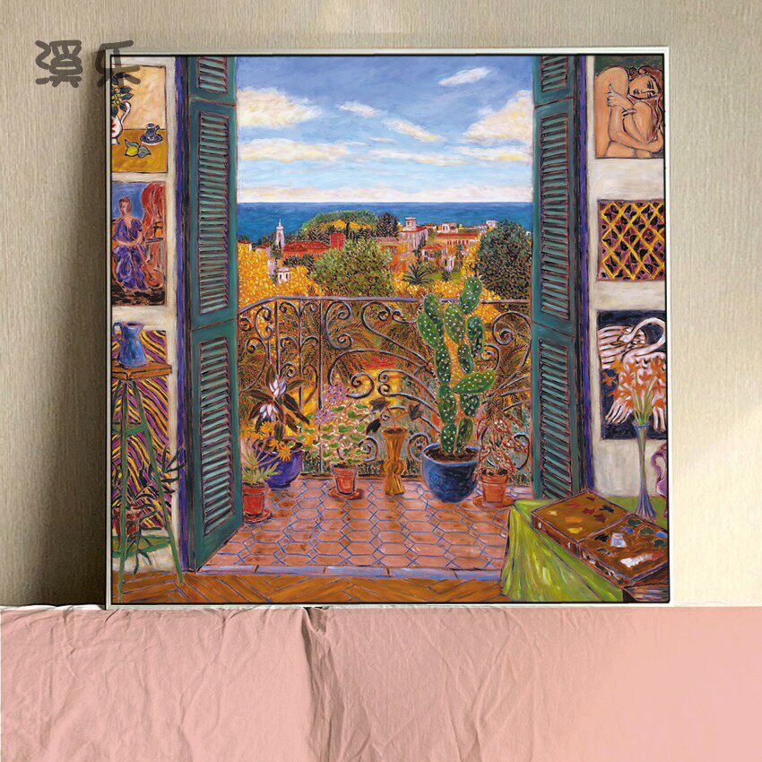 窗马蒂斯野兽派抽象静物风景油画装饰画客厅样板间小众卧室书房画