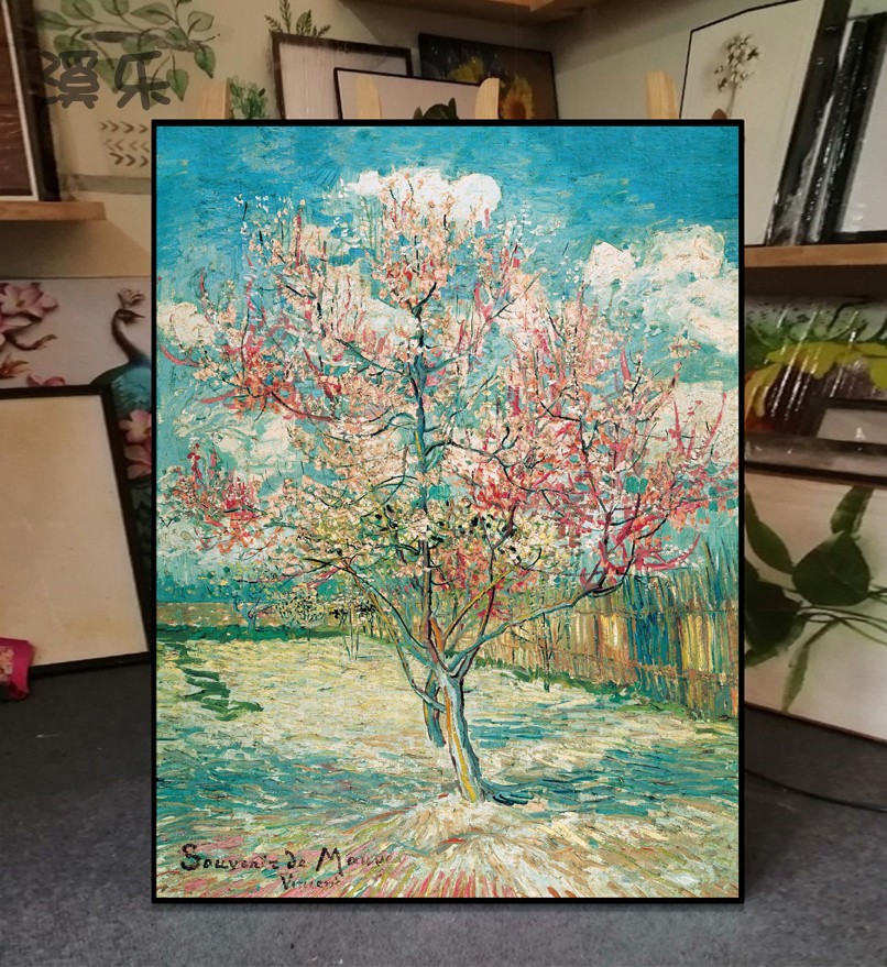 梵高白桃树世界名画欧式玄关装饰画客厅餐厅现代简欧挂画花卉壁画图片
