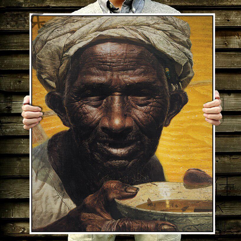 现代中国古典人物罗中立父亲油画竖版客厅卧室玄关装饰画布画挂画