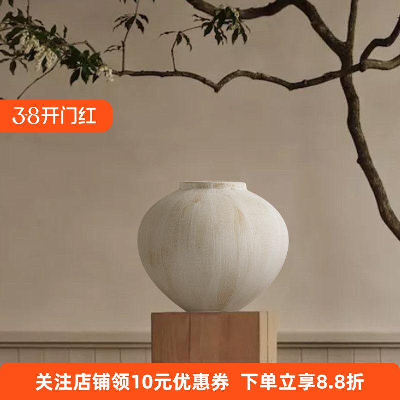 法式中古手工白色陶瓷复古陶罐景德镇大花瓶花器高级感摆件大肚圆