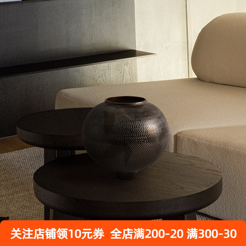宋代美学侘寂风复古陶瓷黑色陶罐大花瓶插花花器摆件高级感大肚圆