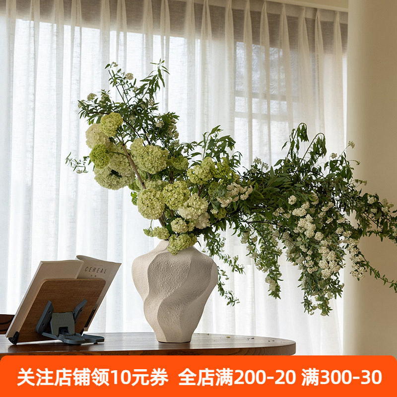 法式中古侘寂风景德镇陶瓷陶罐白色大花瓶插花花器轻奢高级感摆件