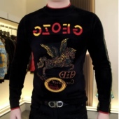 弹力百搭修身 欧货冬季 型男上衣 圆领提花烫钻毛衣时尚 修身 新款 男士