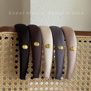 韩国进口缎面厚海绵发箍高颅顶法式金标头箍纯色宽边百搭发卡发饰