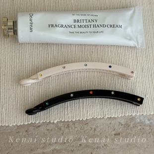 韩国进口施华水钻竖夹香蕉夹高级感复古彩钻马尾夹少发量发夹发饰