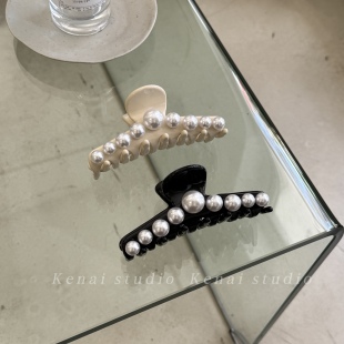 高定亚历山同款月华醋酸抓夹优雅轻奢珍珠鲨鱼夹后脑勺盘发夹头饰