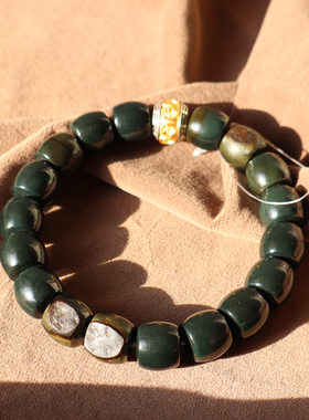 方言精品和田玉新疆红皮塔县塔青玉清晰牛毛纹12mm直切手链手串A2