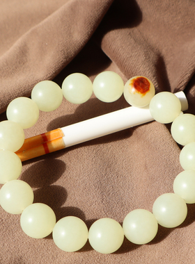 红沁皮暖白玉籽料卡12mm圆珠手串