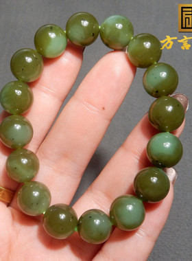 惊呆了方言和田玉俄罗斯乌兰海苹果绿精品12mm圆珠男女手链手串R1