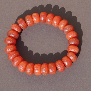 亏麻了方言特惠柿子红玛瑙如意纹雕花精美细腻卡12mm算盘珠手串A6