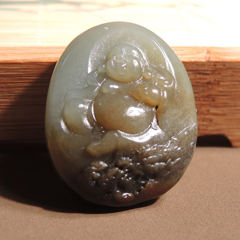 方言精品收藏聚红皮原生糖沁蓝调三色玉俄籽料福在眼前吊坠挂件r