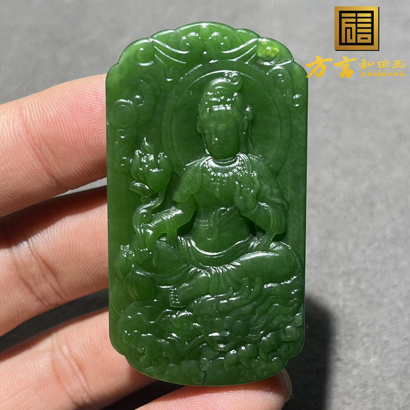 火爆方言品牌和田玉特色老俄料细腻细腻正阳绿碧玉观音吊坠挂件S