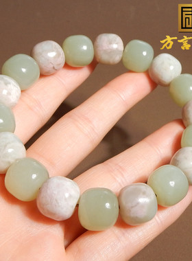 方言白玉桃花玉双色共生手链手串