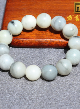 重量级方言和田玉收藏级新疆聚墨青花籽料卡15mm圆珠手串手链O8
