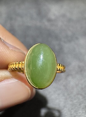 美哭了方言和田玉老坑俄料辣菠菜绿碧玉无黑点S925银活口戒指S