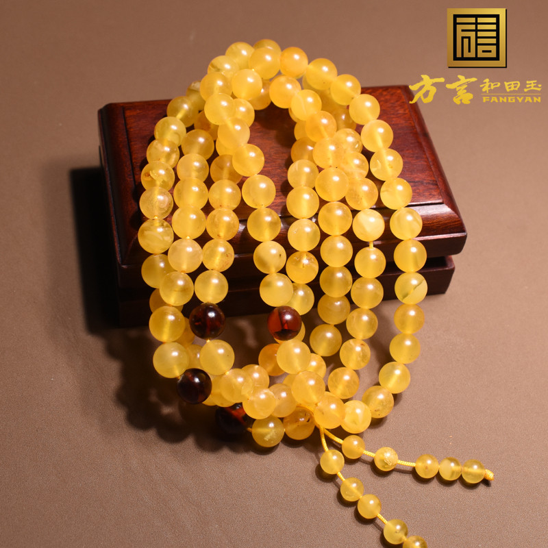 方言和田玉正品无优化老鸡油7mm蜜蜡随形手串琥珀颈饰手链R1