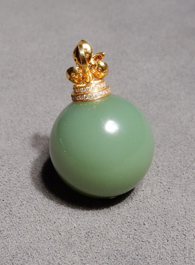 方言品牌和田玉精品俄料无结构猫眼碧玉18k金卡20mm大珠子吊坠h2