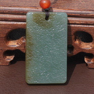 亏麻方言和田玉新疆且末料蓝色基调带糖老光工艺平安无事牌吊坠A6