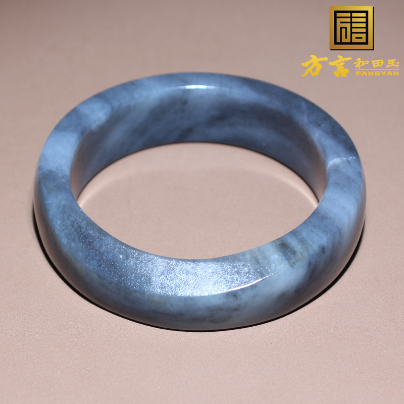 火爆方言和田玉留毛孔新疆水墨意境青花籽料内径55mm宽条手镯o8