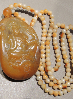 呆住了方言品牌和田玉珍稀黄色名品粟子黄色黄玉籽料观音大吊坠R