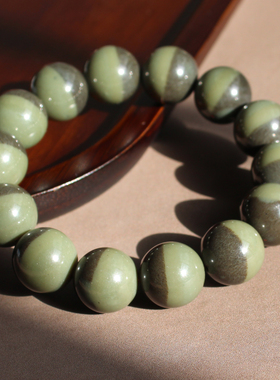 双色沙枣青16mm圆珠玉手串