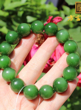 俄罗斯老料阳绿碧玉猫眼13mm手串