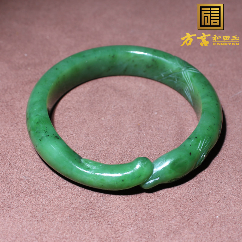 方言和田玉精品俄罗斯细腻温润菠菜绿碧玉内径61mm年年有余手镯O8