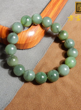 方言品牌和田玉精品俄罗斯碧玉夹层料粉青冰底细腻12mm圆珠手串R1