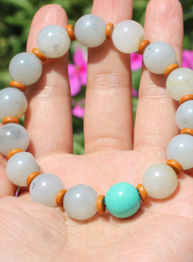 方言和田玉挂金皮点墨青花籽手串