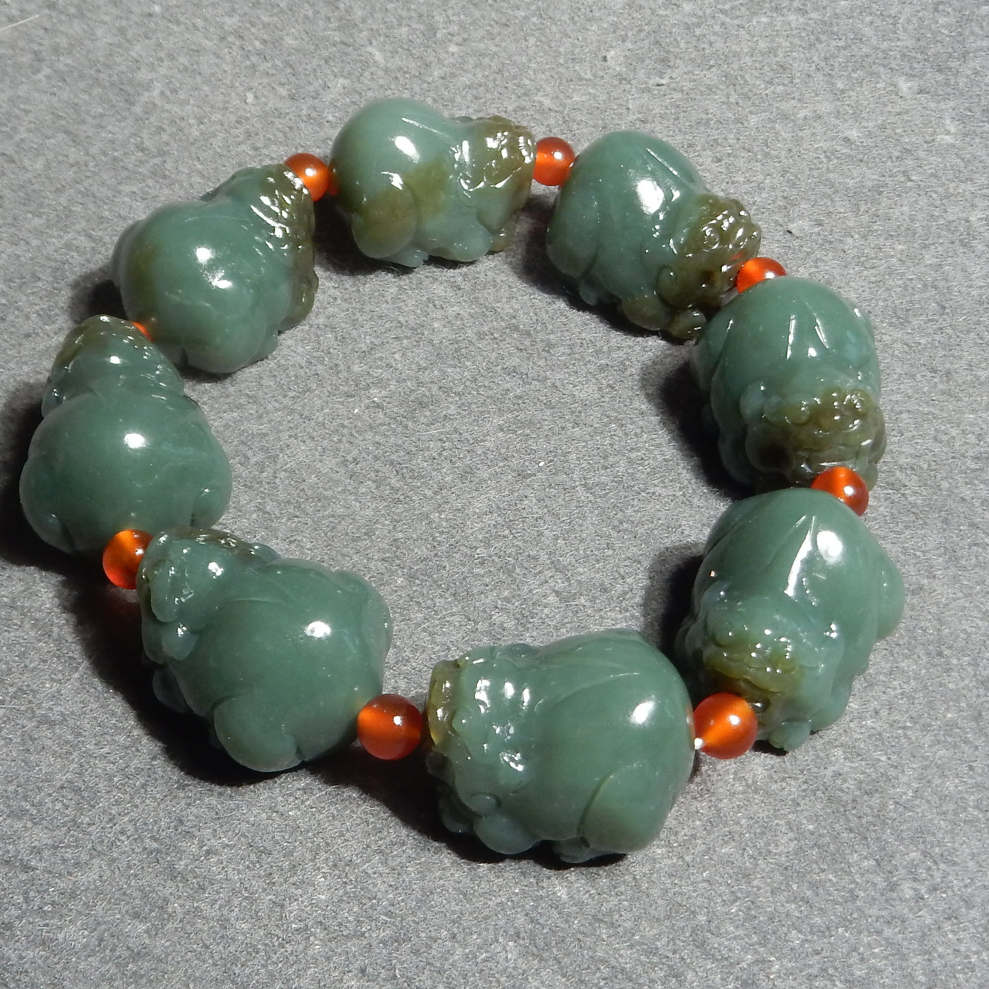 精品方言和田玉珍藏新疆且末料蓝色基调带糖俏雕貔貅豪华手串X3