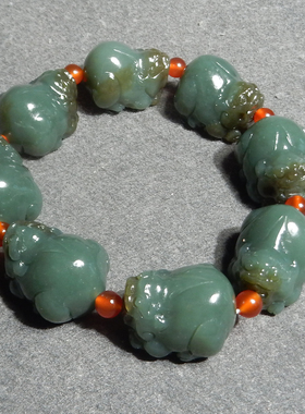 精品方言和田玉珍藏新疆且末料蓝色基调带糖俏雕貔貅豪华手串X3