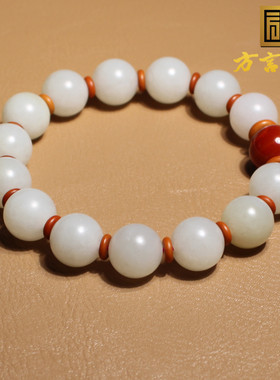 方言和田玉挂金皮白玉籽南红手串