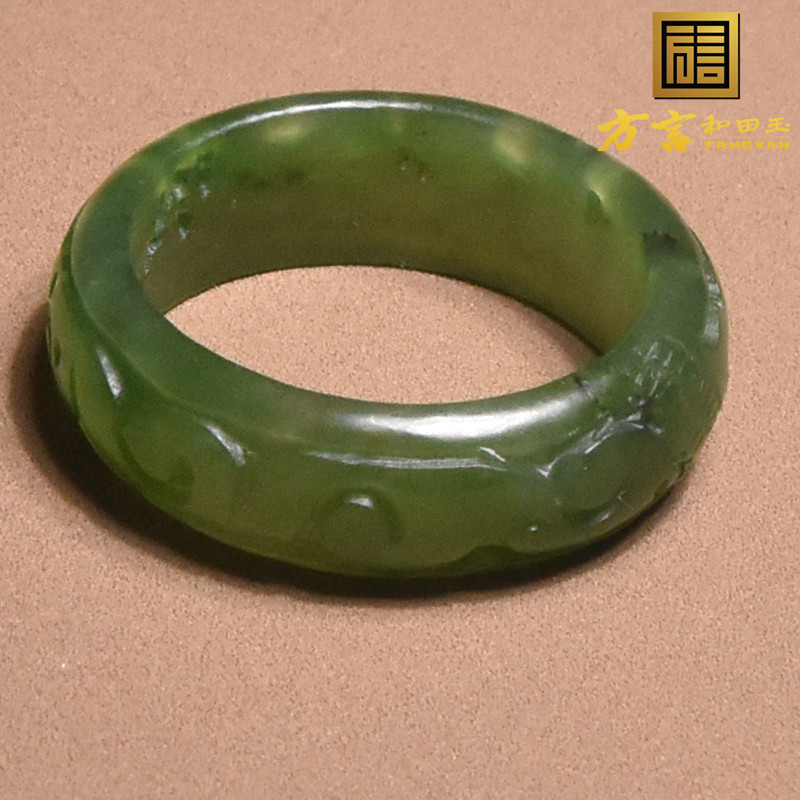 方言精品特惠和田玉放俄罗斯正阳绿碧玉18mm仿古纹精美玉石戒指h8