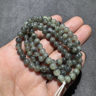 特色方言新疆和田玉老熟青花籽料聚宝盆油润佛珠6mm意境项链S6