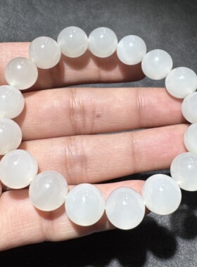 高品质方言和田玉老坑青海料高冰起荧光白玉近无结构12mm手串S6