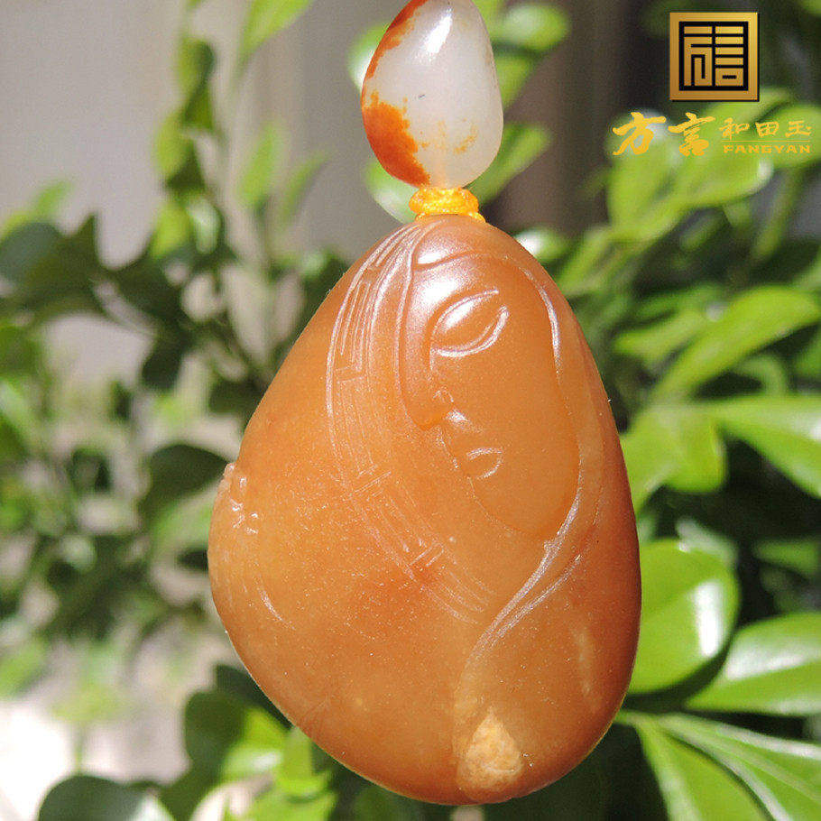 方言镇店之宝罕见珍品全玉种一口气黄玉籽料挂件蒋喜观音吊坠子R